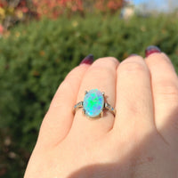 14k Gold 3.04 Carat Australian Genuine Natural Opal and Diamond Ring (#J6456)