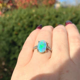 14k Gold 3.04 Carat Australian Genuine Natural Opal and Diamond Ring (#J6456)