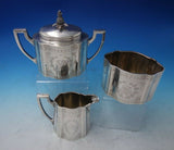 Crosby Morse and Foss Sterling Silver Tea Set 5pc Bright-Cut w/Pineapple (#5440)