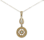14k Yellow Gold Victorian Filigree Opal and Seed Pearl Lavaliere Pendant #J7100