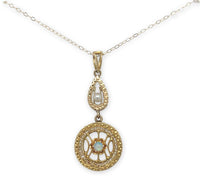 14k Yellow Gold Victorian Filigree Opal and Seed Pearl Lavaliere Pendant #J7100