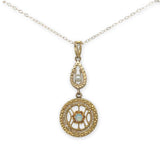 14k Yellow Gold Victorian Filigree Opal and Seed Pearl Lavaliere Pendant #J7100