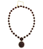 Rosette Genuine Natural Bohemian Garnet Necklace w/ Large Rosette Drop (#J6953)