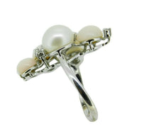 18k White Gold Italian Coral Pearl Diamond Ring (#J4699)
