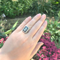 18k White Gold Filigree Genuine Natural Hard Stone Agate Cameo Ring (#J6215)