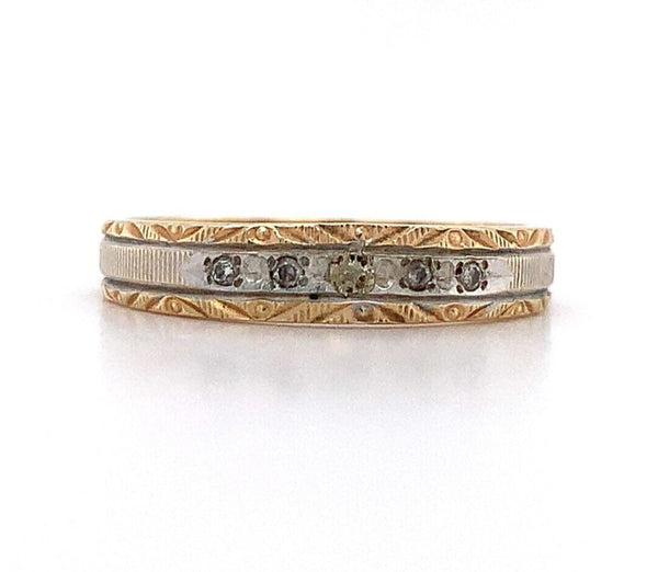 10k Hand Carved Genuine Natural Diamond Wedding Band Ring Size 6.75 (#J5898)