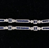 18k White Gold Genuine Natural Sapphire and Diamond Deco Style Necklace (#J4854)