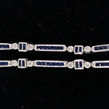 18k White Gold Genuine Natural Sapphire and Diamond Deco Style Necklace (#J4854)