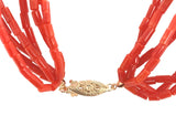 Multi-Strand Genuine Natural Ox Blood Coral Heishi Tube Bead Necklace (#J7329)