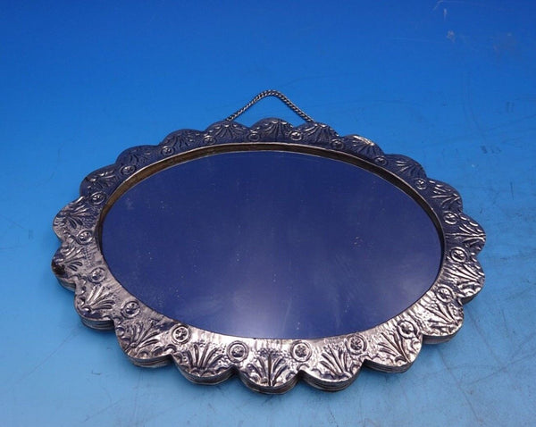 Asian Sterling Silver Mirror Oval Hanging with Chain 8 1/4" x 6 1/8" (#6985)