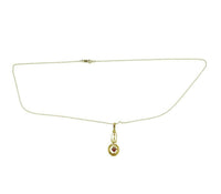 10k Yellow Gold Lavaliere Pendant with Red Glass and Applied Leaves (#J4764)