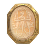 10k Shell Cameo Pin Pendant The Three Graces in Hand Engraved Frame (#J6889)