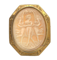 10k Shell Cameo Pin Pendant The Three Graces in Hand Engraved Frame (#J6889)