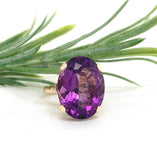 18k Yellow Gold 13.98 Carat Oval Genuine Natural Amethyst Ring Size 7 (#J7373)