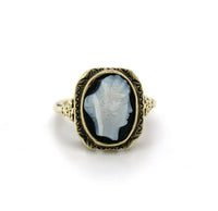 14k Yellow Gold Art Deco Filigree Genuine Natural Stone Cameo Ring (#J5412)