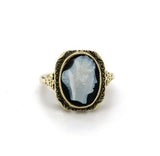 14k Yellow Gold Art Deco Filigree Genuine Natural Stone Cameo Ring (#J5412)