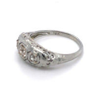 18k Gold Art Deco Three Stone Genuine Natural Diamond Filigree Ring (#J5587)