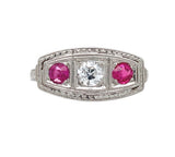 Platinum .16ct Diamond and Synthetic Lab-Created Ruby Filigree Ring (#J6186)