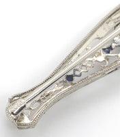 14k FIligree Diamond Bar Pin w/Platinum Synthetic Lab-Created Sapphires (#J6956)