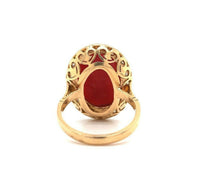 18k Gold and Platinum Genuine Natural Ox Blood Coral and Diamond Ring (#J5398)