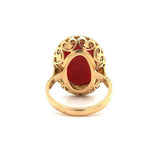 18k Gold and Platinum Genuine Natural Ox Blood Coral and Diamond Ring (#J5398)