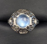 18k White Gold Hand Pierced Filigree Genuine Natural Moonstone Ring (#J5572)