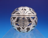 Art Nouveau Silver Overlay Glass Inkwell Chrysanthemum Floral 3 1/2" (#9225)