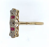 Filigree 18K Gold Ring with Diamonds and Synthetic Lab-Created Rubies (#J6034)