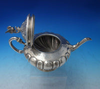 Martial Fray French .950 Silver Tea Pot w/ 3-D Bird Fluted Bright-Cut (#6033)