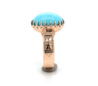 9k Rose Gold Victorian 4.28 Carat Genuine Natural Turquoise Ring (#J6329)