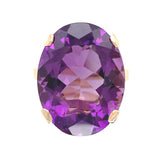 18k Yellow Gold 13.98 Carat Oval Genuine Natural Amethyst Ring Size 7 (#J7373)