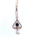 10k Yellow Gold Lavaliere Victorian Pendant with Blue Stone and Pearls (#J4961)