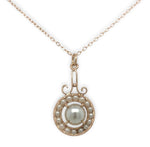 9k Rose Gold Victorian Faux Pearl Lavaliere Pendant with 14k Chain (#J7101)