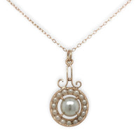 9k Rose Gold Victorian Faux Pearl Lavaliere Pendant with 14k Chain (#J7101)