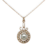 9k Rose Gold Victorian Faux Pearl Lavaliere Pendant with 14k Chain (#J7101)