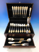 Grande Baroque Gold Accent by Wallace Sterling Silver Flatware for 8 Set 45 pcs