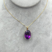 14k Yellow Gold 15.38 Carat Oval Cut Genuine Natural Amethyst Pendant (#J7191)