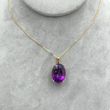 14k Yellow Gold 15.38 Carat Oval Cut Genuine Natural Amethyst Pendant (#J7191)