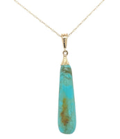 14k Yellow Gold 6.85ct Genuine Natural Tyrone Turquoise Briolette Pendant #J6706