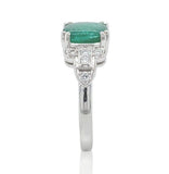 18k White Gold 2.27 Carat Genuine Natural Emerald Diamond Ring Size 6.5 (#J7010)