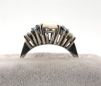 14k White Gold Genuine Natural Opal Ring with Diamonds and Sapphires (#J5948)