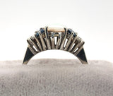 14k White Gold Genuine Natural Opal Ring with Diamonds and Sapphires (#J5948)