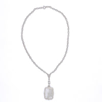 14k White Gold Genuine Natural Rock Crystal Quartz Necklace w/Cast Links #J6196
