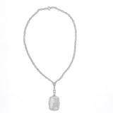 14k White Gold Genuine Natural Rock Crystal Quartz Necklace w/Cast Links #J6196