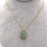 14k Yellow Gold Jadeite Jade Pendant with Bar Link Chain Jewelry (#J6223)