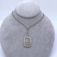 14k White Gold Genuine Natural Rock Crystal Quartz Necklace w/Cast Links #J6196