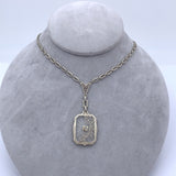 14k White Gold Genuine Natural Rock Crystal Quartz Necklace w/Cast Links #J6196