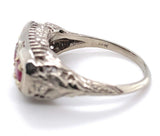 Art Deco Filigree 14k Gold Three Stone .80ct TW Genuine Natural Ruby Ring #J6390