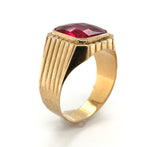 18k Yellow Gold Men's European Ring Specialty Cut Lab-Created Red Stone (#J6345)