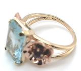 Retro 14k Rose Yellow Gold 4.52 Carat Genuine Aquamarine Ruby Flower Ring #J7003